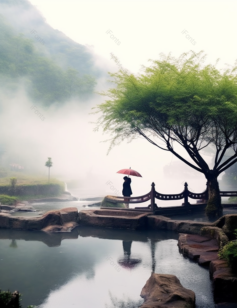 站在湖桥上的中国女子,高清,摄影图,摄影图片,图片大全,摄影图免费下载